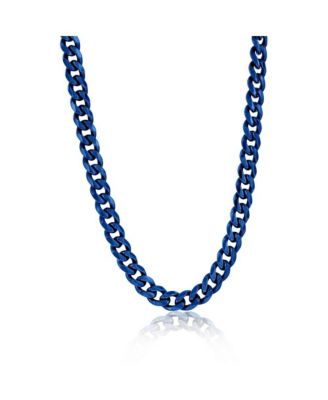 Stainless Steel 7mm Cuban Chain Necklace - Blue 75$