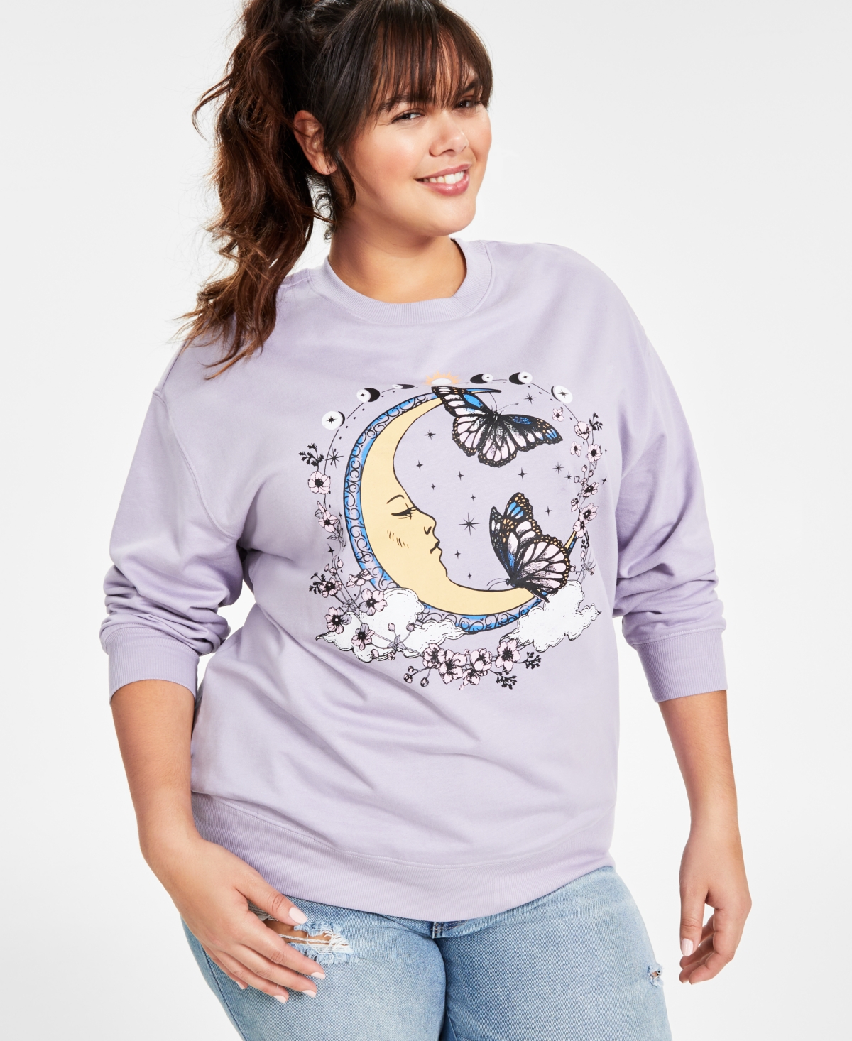 Trendy Plus Moon Graphic Print Sweatshirt - Wisteria