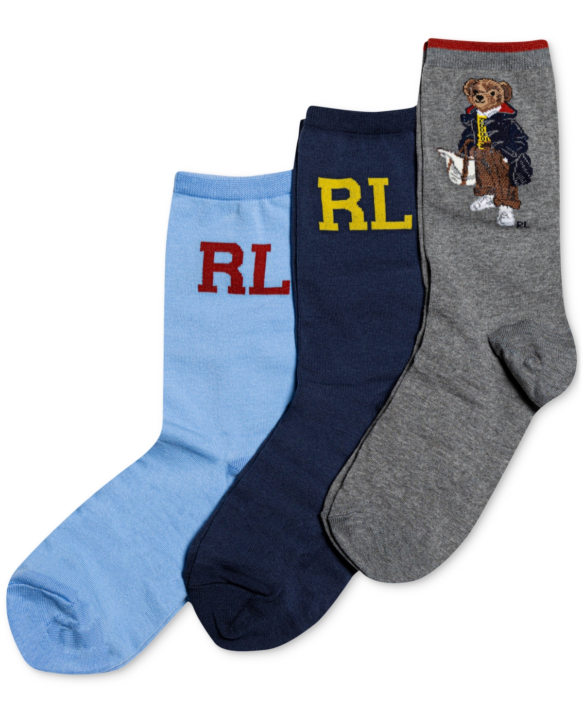 Polo Ralph Lauren Women's 3-Pk. Fall Bear Crew Socks Boxed Set