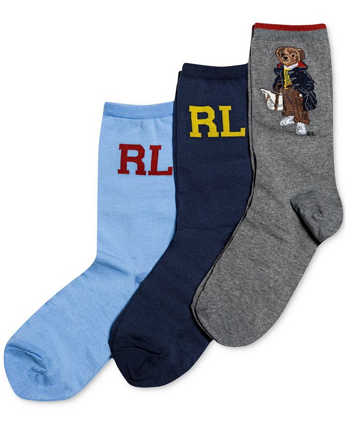 Polo Ralph Lauren Women's 3-Pk. Fall Bear Crew Socks Boxed Set - Macy's