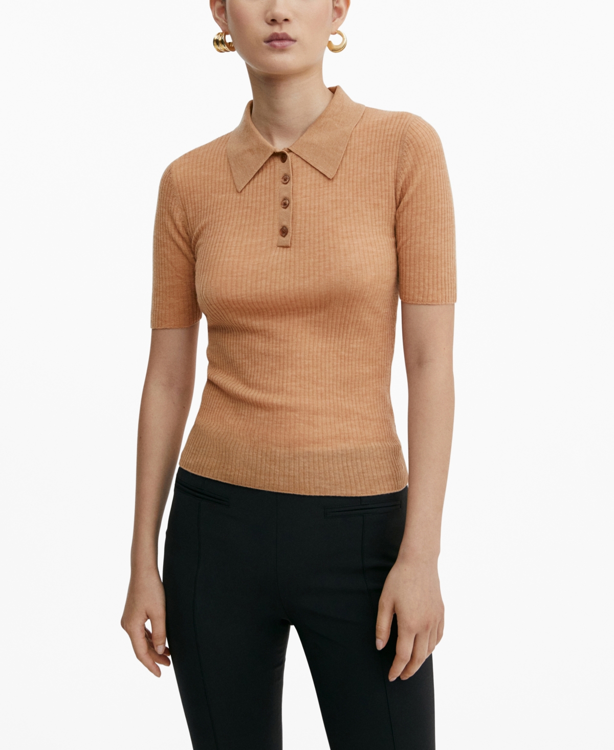 Mango Polo Collar Wool Sweater Medium Brown In Medium Brown