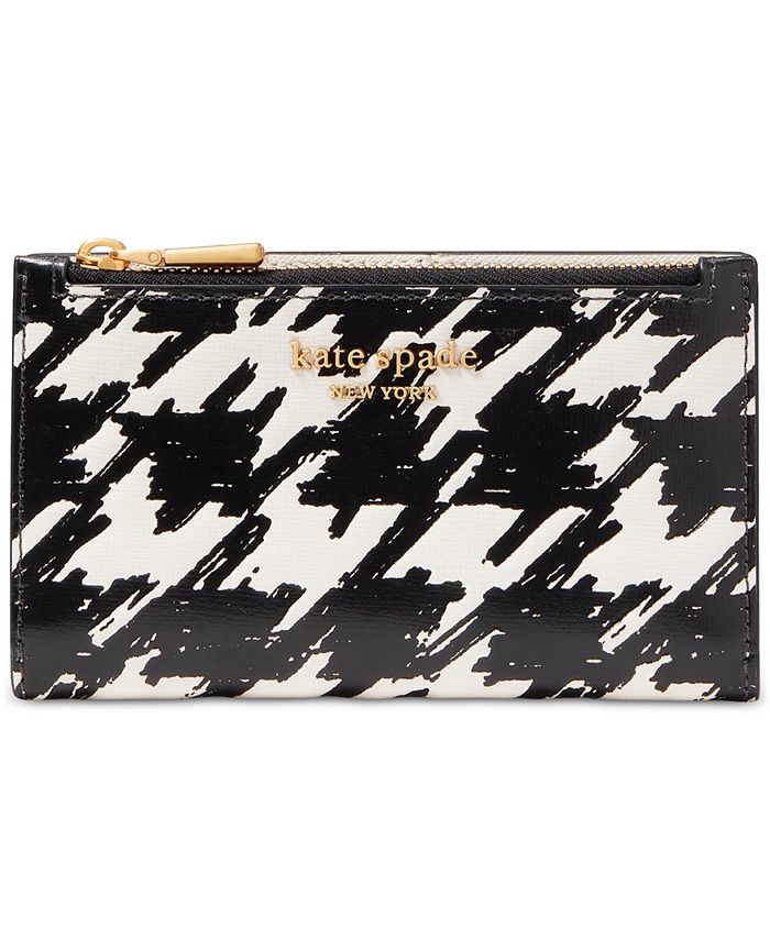 Kate Spade New York Morgan Painterly Houndstooth Embossed Saffiano Leather  Small Slim Bifold Wallet