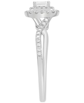 Diamond Emerald-Cut Double Halo Engagement Ring (1/2 ct. t.w.) in 14k White Gold