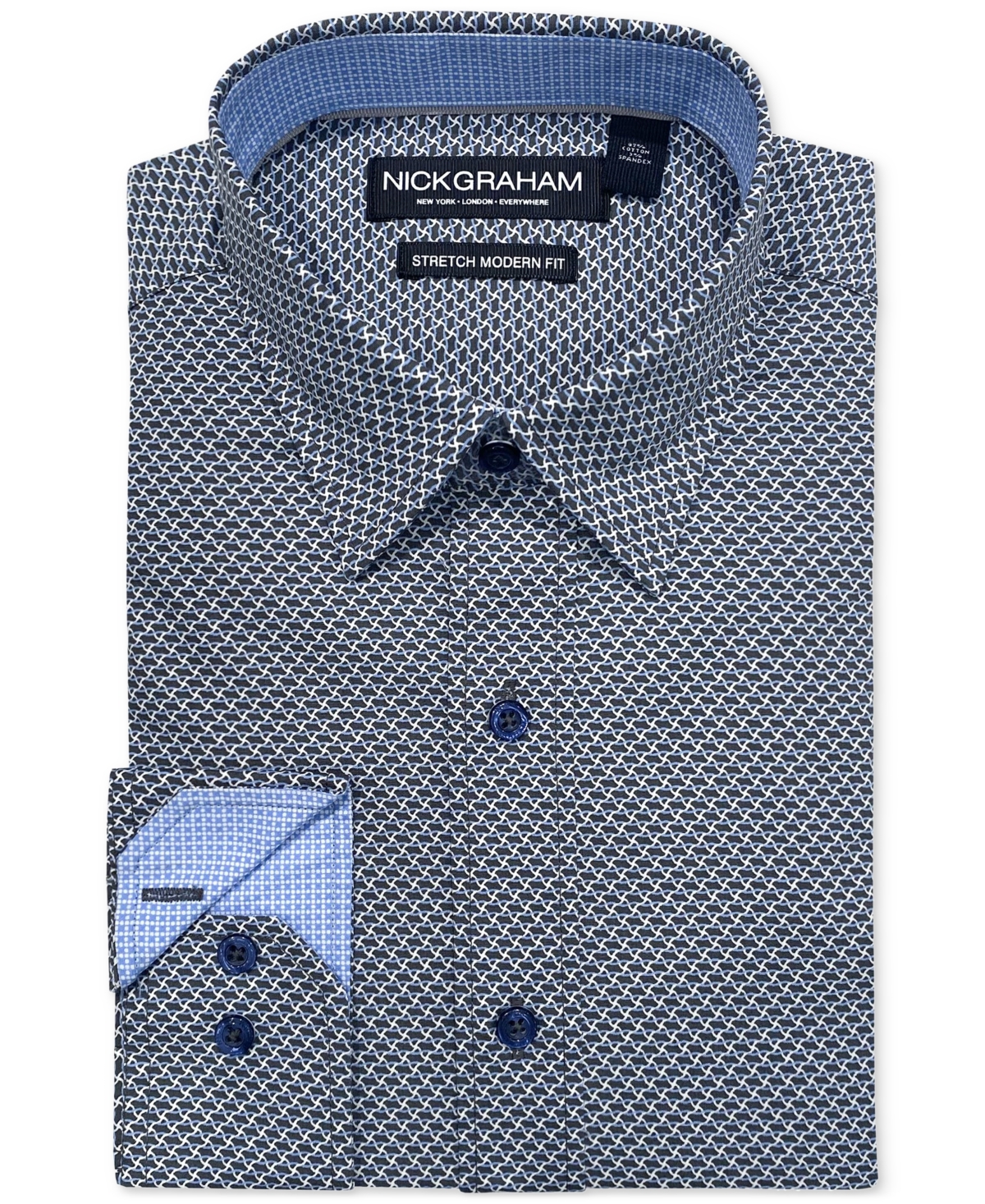 Men's Modern-Fit Shark-Tooth Geo-Print Shirt - Grey