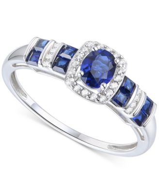 Macy's - Lab-Grown Ruby (5/8 ct. t.w.) & Lab-Grown White Sapphire (1/10 ct. t.w.) Halo Statement Ring in 14k Gold-Plated Sterling Silver (Also in Lab-Grown Blue Sapphire)