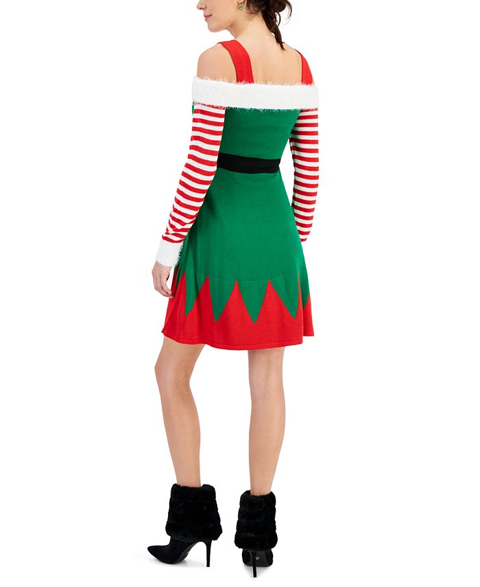 Planet Heart Plant Heart Juniors' Elf Cold-Shoulder Sweater Dress - Macy's