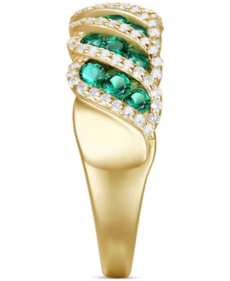 Lab-Grown Emerald (3/4 ct. t.w.) & Lab-Grown White Sapphire (3/8 ct. t.w.) Diagonal Row Statement Ring in 14k Gold-Plated Sterling Silver 