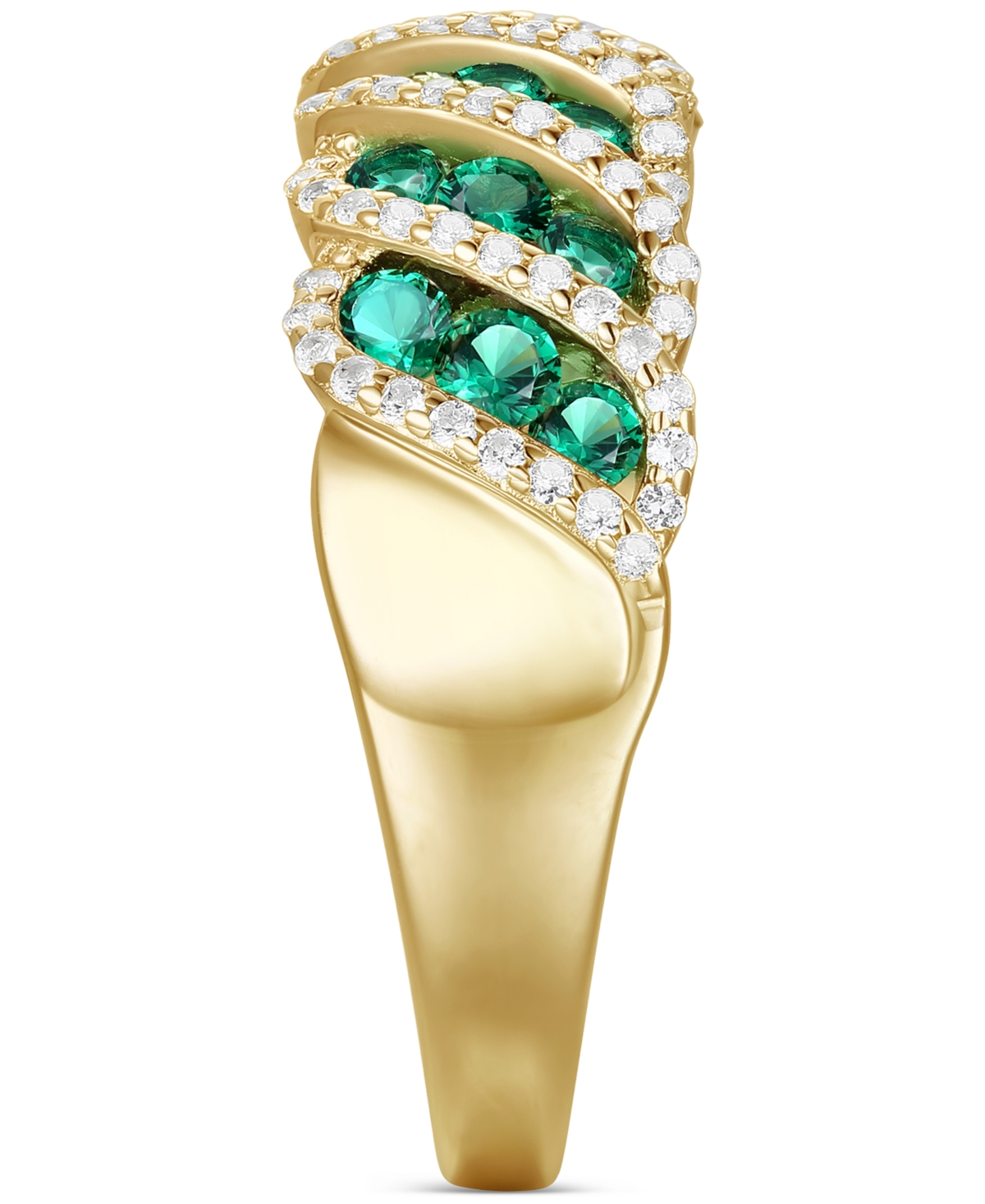 Lab-Grown(3/4 ct. t.w.) & Lab-Grown White Sapphire (3/8 ct. t.w.) Diagonal Row Statement Ring in 14k Gold-Plated Sterling Silver - Emerald
