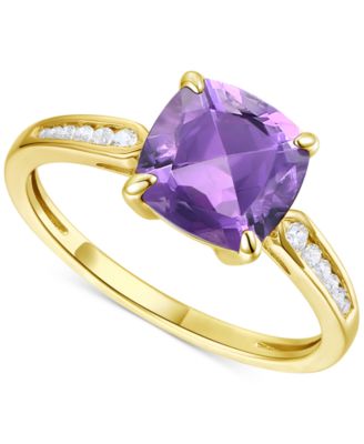 Macy's - Amethyst (1-7/8 ct. t.w.) & Lab-Grown White Sapphire (1/10 ct. t.w.) Cushion Ring in 14k Gold-Plated Sterling Silver (Also in Additional Gemstones)