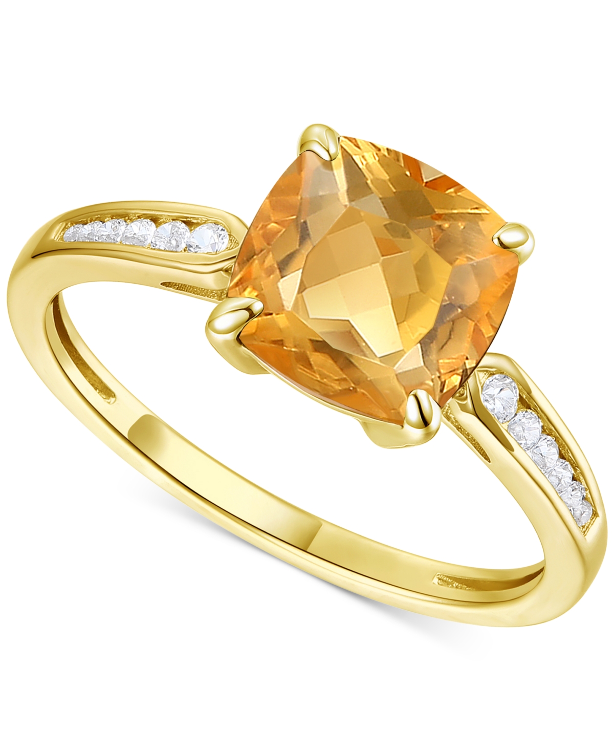 Macy's Amethyst (1-7/8 Ct. T.w.) & Lab-grown White Sapphire (1/10 Ct. T.w.) Cushion Ring In 14k Gold-plated In Citrine