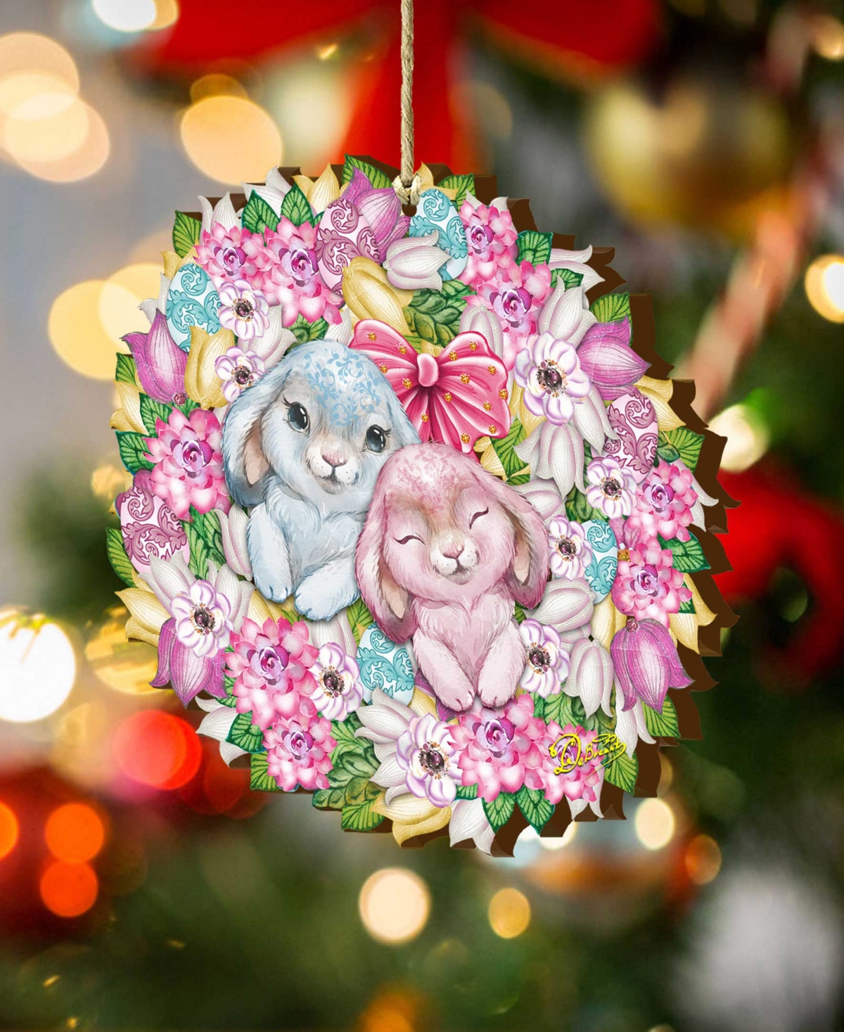 Shop Designocracy Holiday Wooden Ornaments Love Wreath Home Decor Set Of 2 G. Debrekht In Multi Color