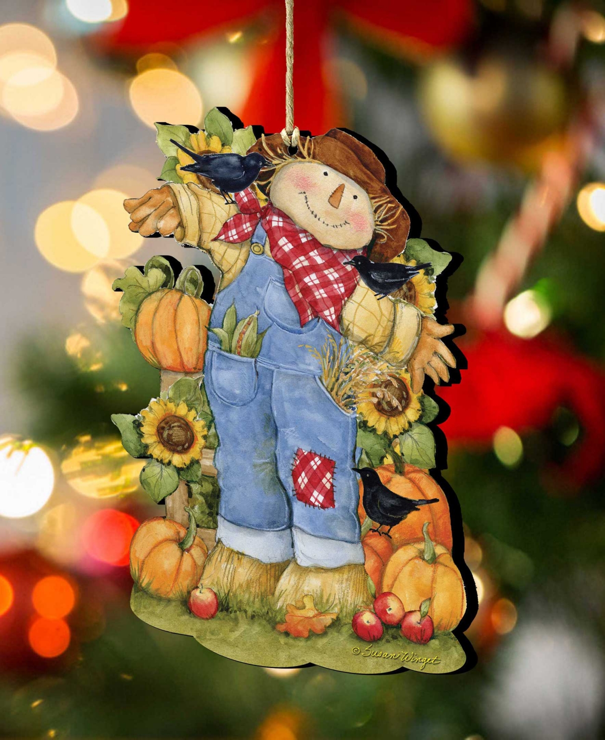 Designocracy Holiday Wooden Ornaments Harvest Scarecrow Home Decor Set Of 2 S. Winget In Multi Color