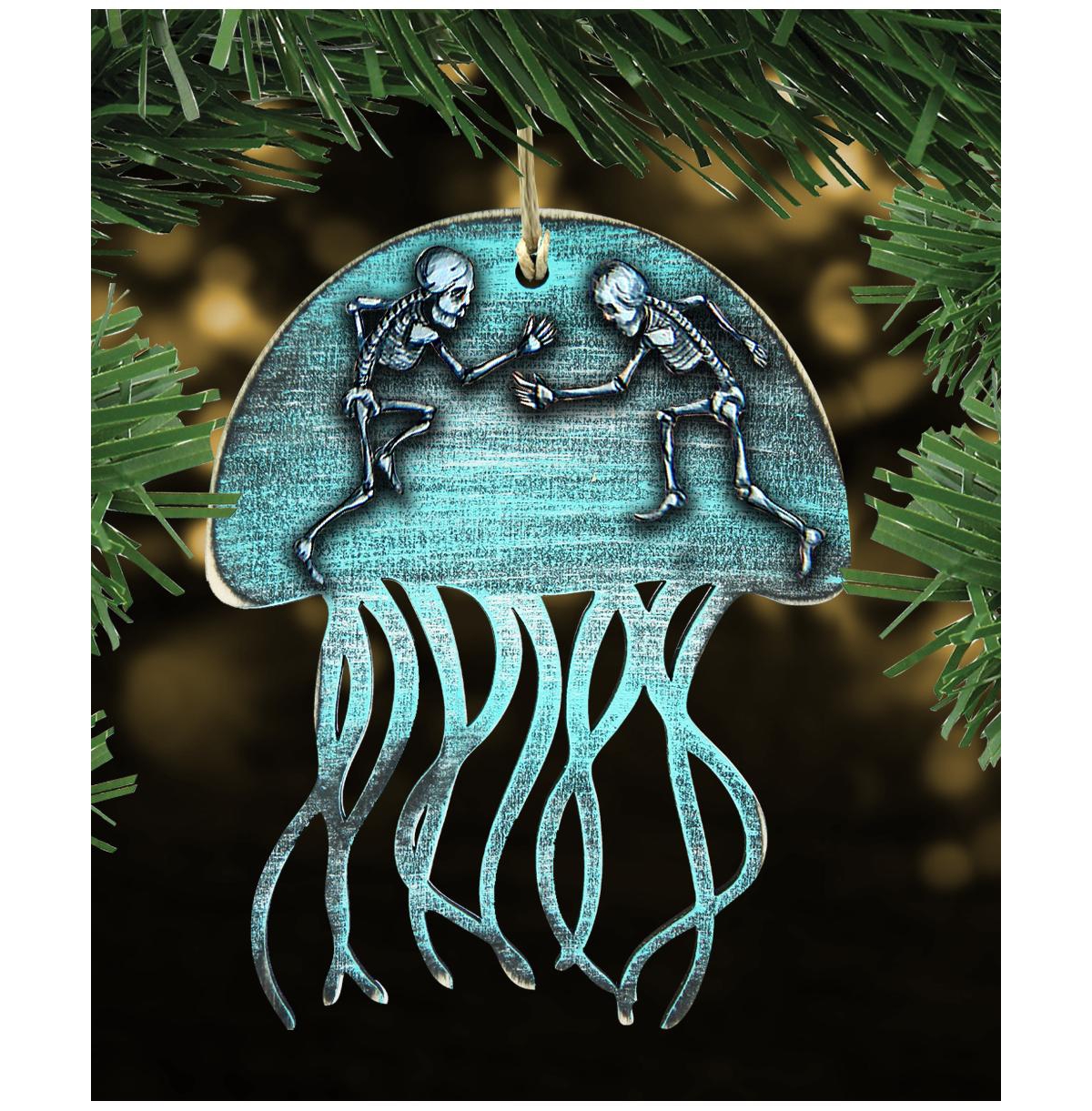 Designocracy Holiday Wooden Ornaments Halloween Skeletons Jellyfish Home Decor Set Of 2 G. Debrekht In Multi Color