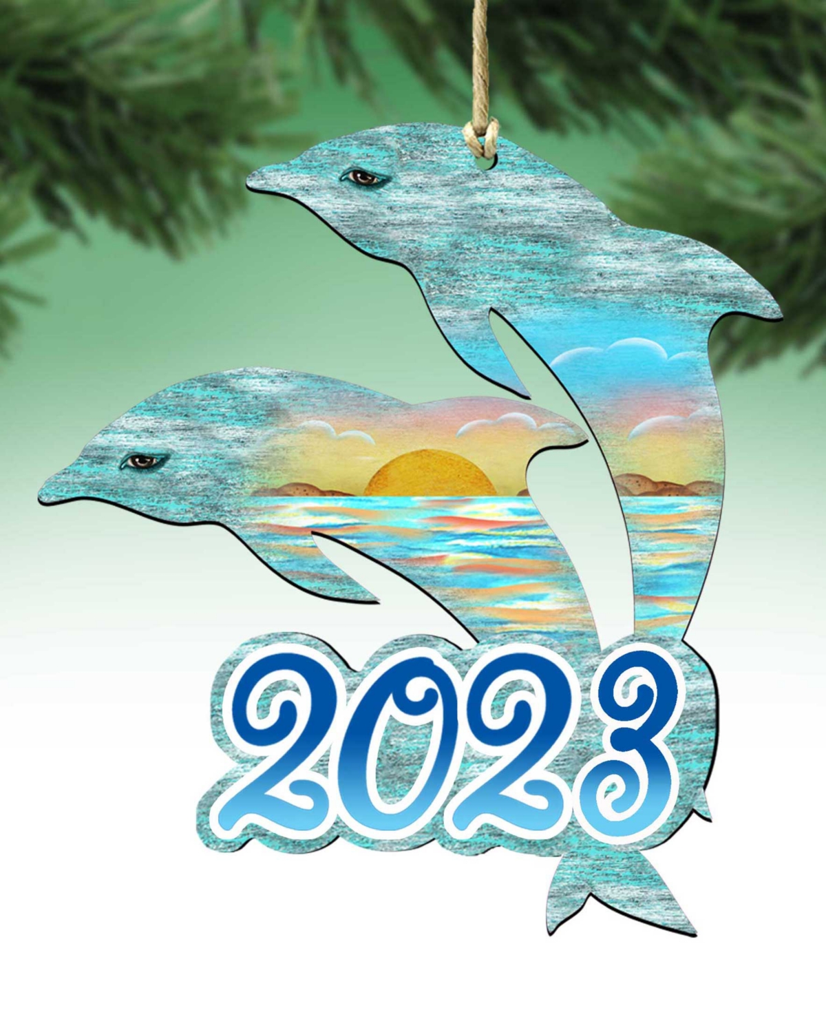 Designocracy 2023 Dated Coastal Celebration Christmas Wooden Ornaments Set Of 2 G. Debrekht In Multi Color