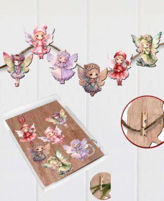 Holiday Wooden Clip-On Ornaments Colorful Fairies Set of 6 G. DeBrekht