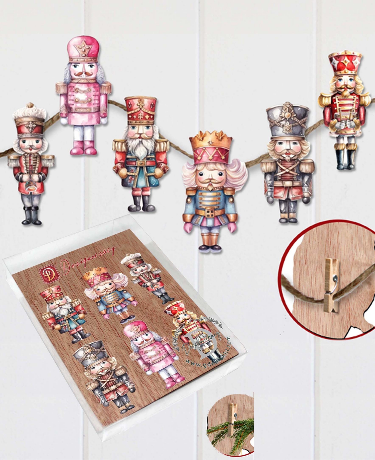 Designocracy Nutcrackers Christmas Wooden Clip-on Ornaments Set Of 6 G. Debrekht In Multi Color