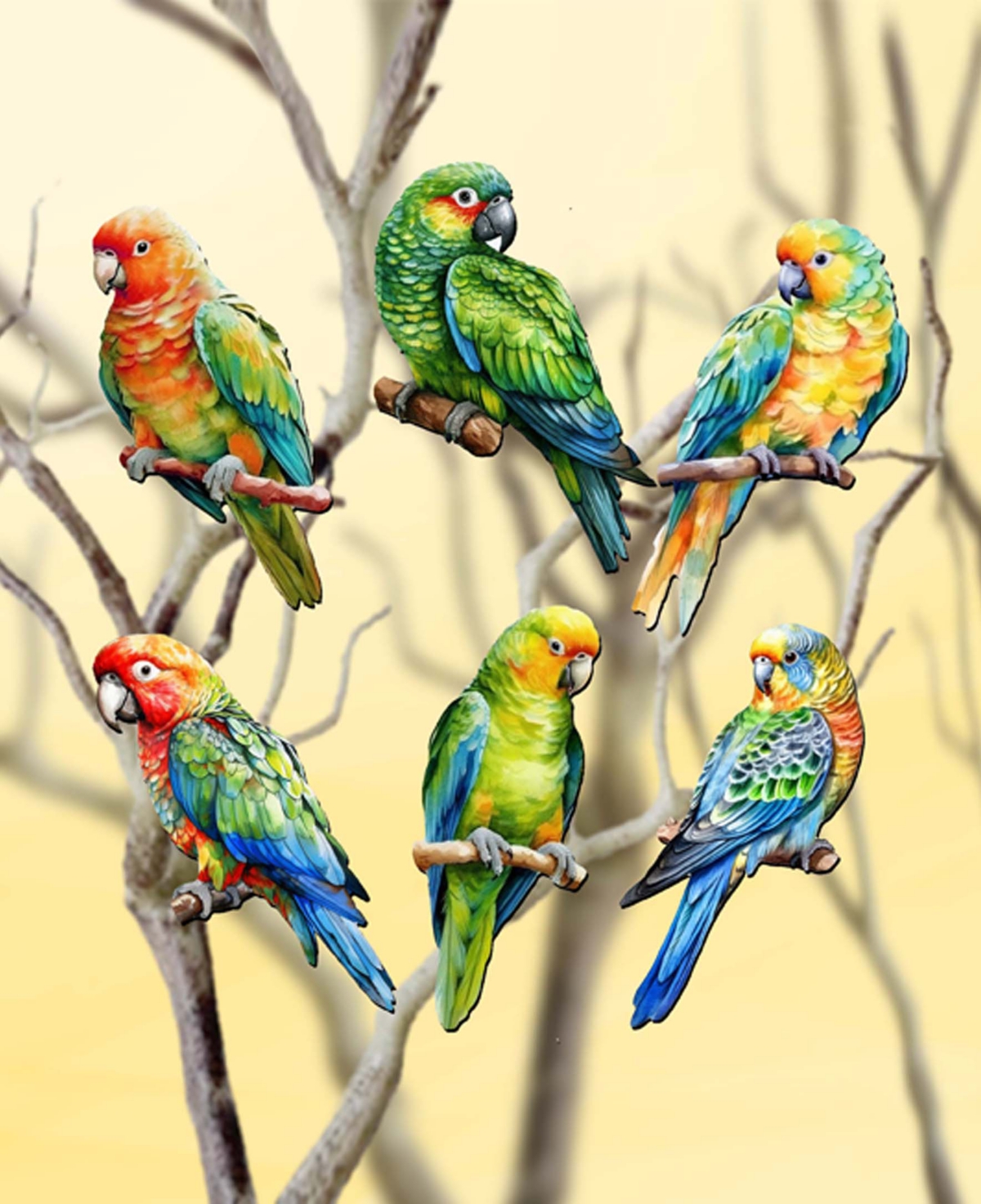 Designocracy Holiday Wooden Clip-on Ornaments Parrots Set Of 6 G. Debrekht In Multi Color