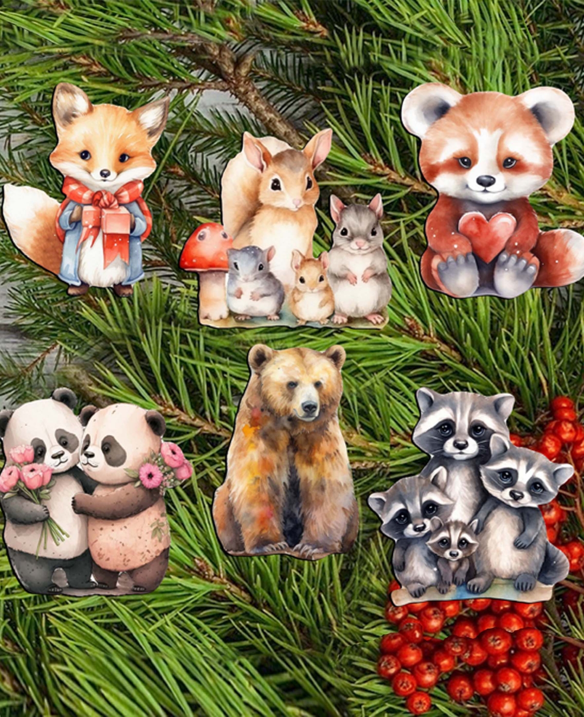 Designocracy Forest Animals Christmas Wooden Clip-on Ornaments Set Of 6 G. Debrekht In Multi Color