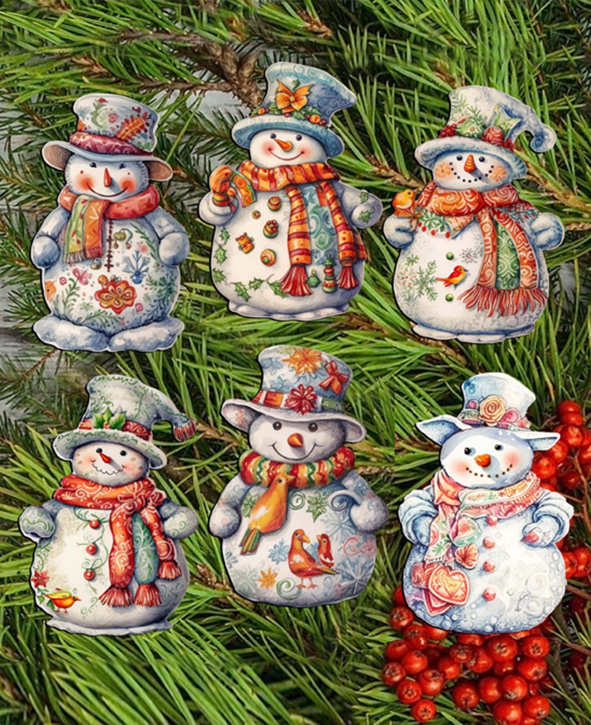 Shop Designocracy Snowman Christmas Wooden Clip-on Ornaments Set Of 6 G. Debrekht In Multi Color