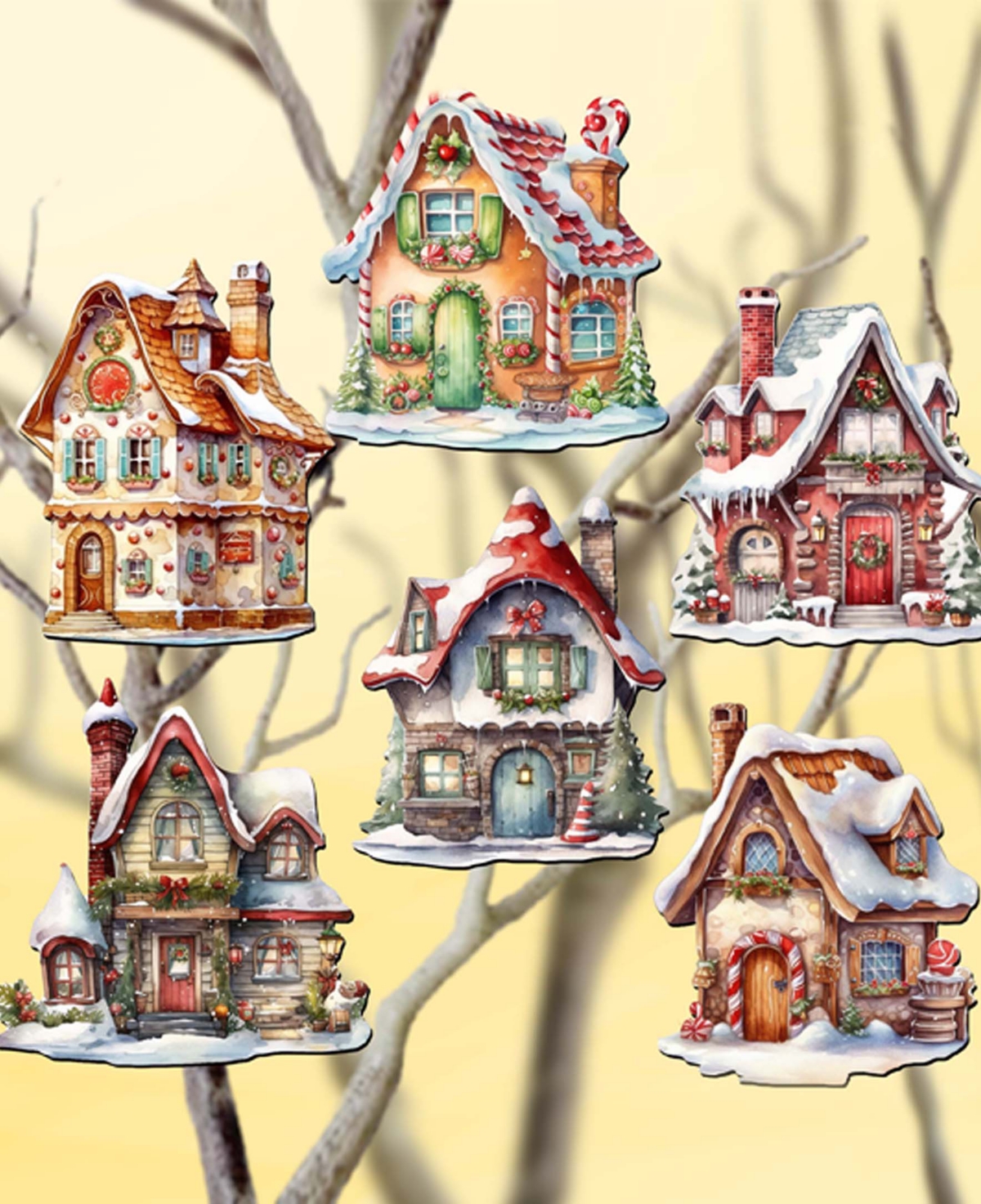Designocracy Christmas Houses Decorative Wooden Clip-on Ornaments Set Of 6 G. Debrekht In Multi Color
