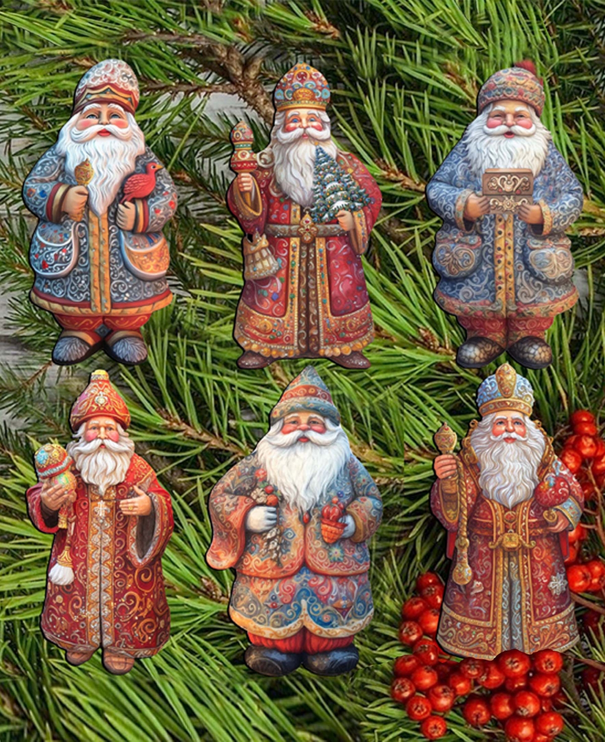 Designocracy Santa Christmas Wooden Clip-on Ornaments Set Of 6 G. Debrekht In Multi Color