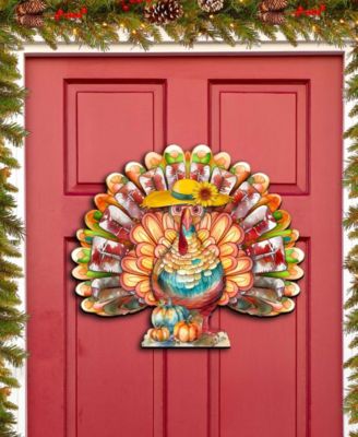 Holiday Door Decor Wooden Door Hanger Autumn Turkey G. DeBrekht