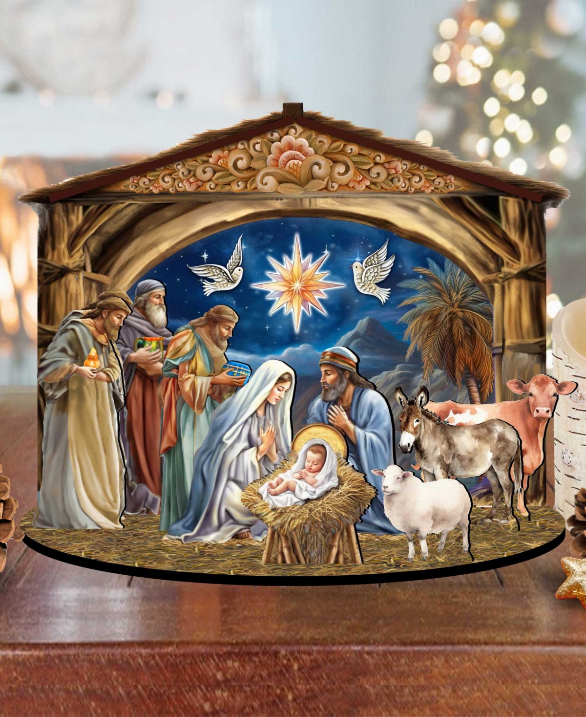 Designocracy The Birth Of Jesus Christmas Nativity Scene Village 12" Mantel Decor G. Debrekht In Multi Color