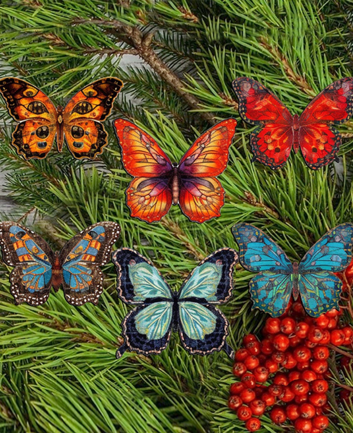 Designocracy Holiday Wooden Clip-on Ornaments Butterfly Set Of 6 G. Debrekht In Multi Color