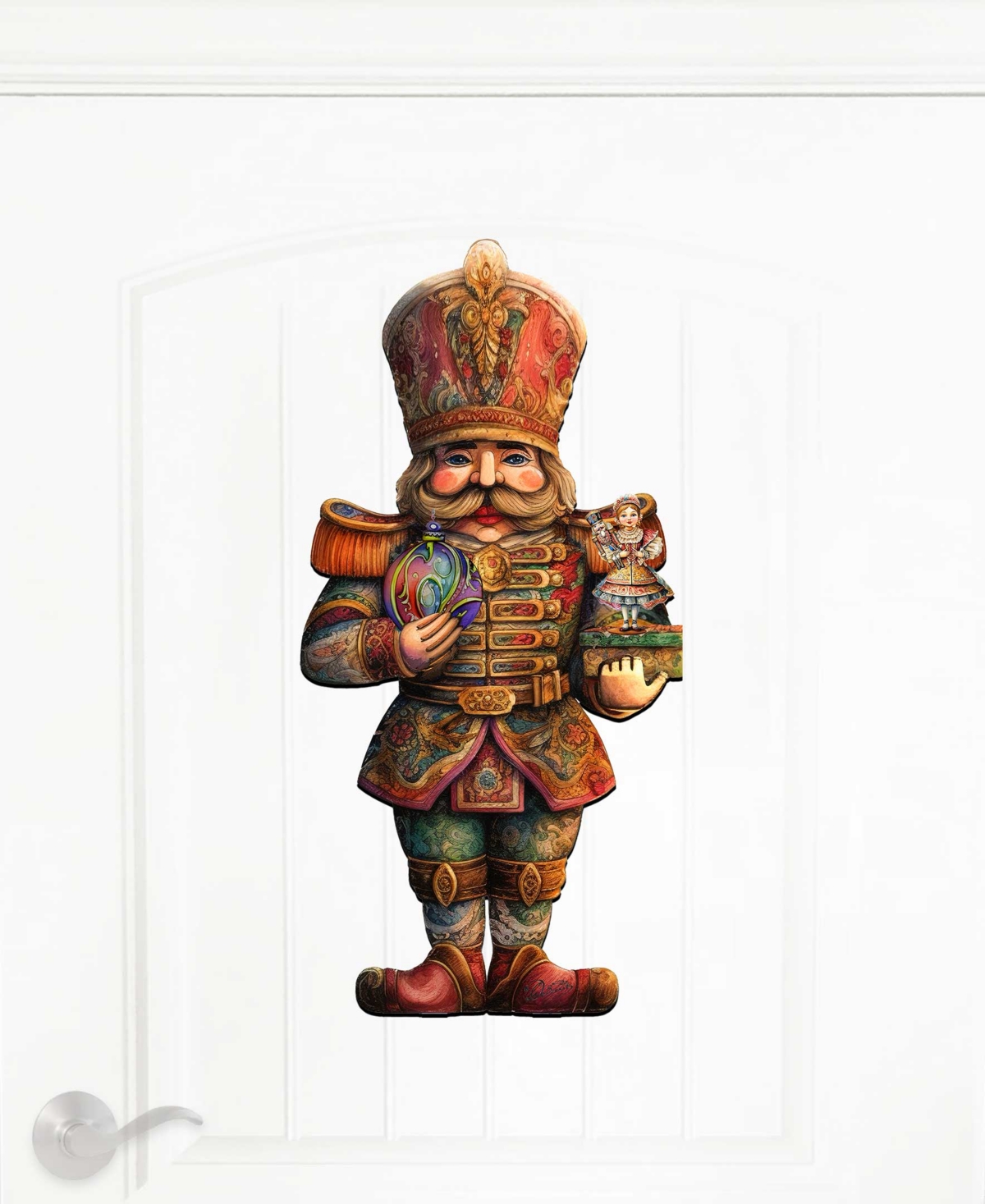 Designocracy Clara And Nutcracker Prince Christmas Door Hanger Wooden Door Decor G. Debrekht In Multi Color