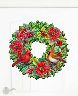 Cardinal Garland Wreath Christmas Door Hanger Wooden Door Decor G. DeBrekht