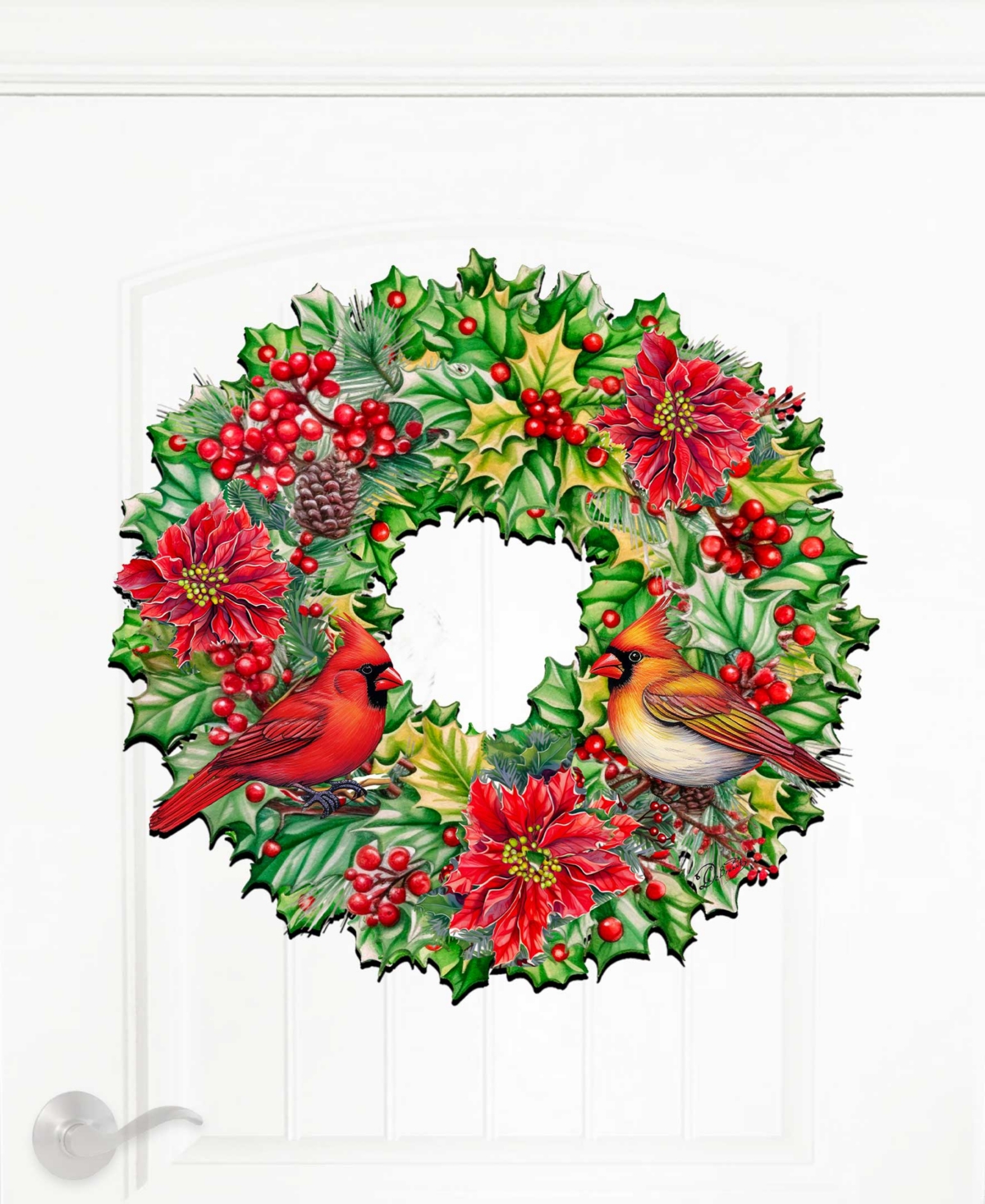 Shop Designocracy Cardinal Garland Wreath Christmas Door Hanger Wooden Door Decor G. Debrekht In Multi Color