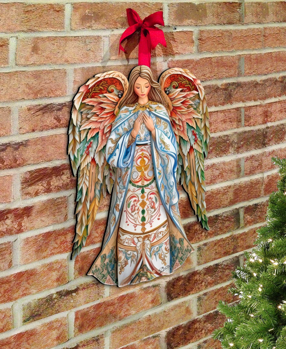 Shop Designocracy Elegant Angel Of Hope Christmas Wooden Door Decor Door Hanger G. Debrekht In Multi Color