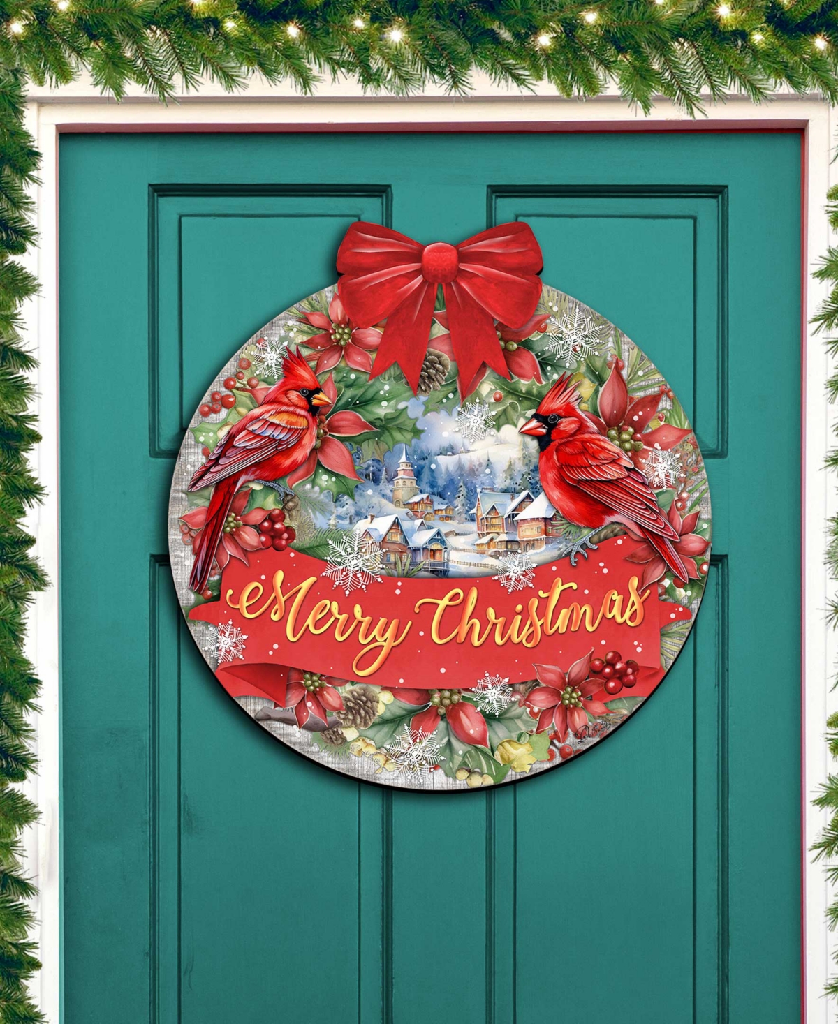 Designocracy Merry Christmas Wooden Door Decor Welcome Sign Hanging Decoration G. Debrekht In Multi Color