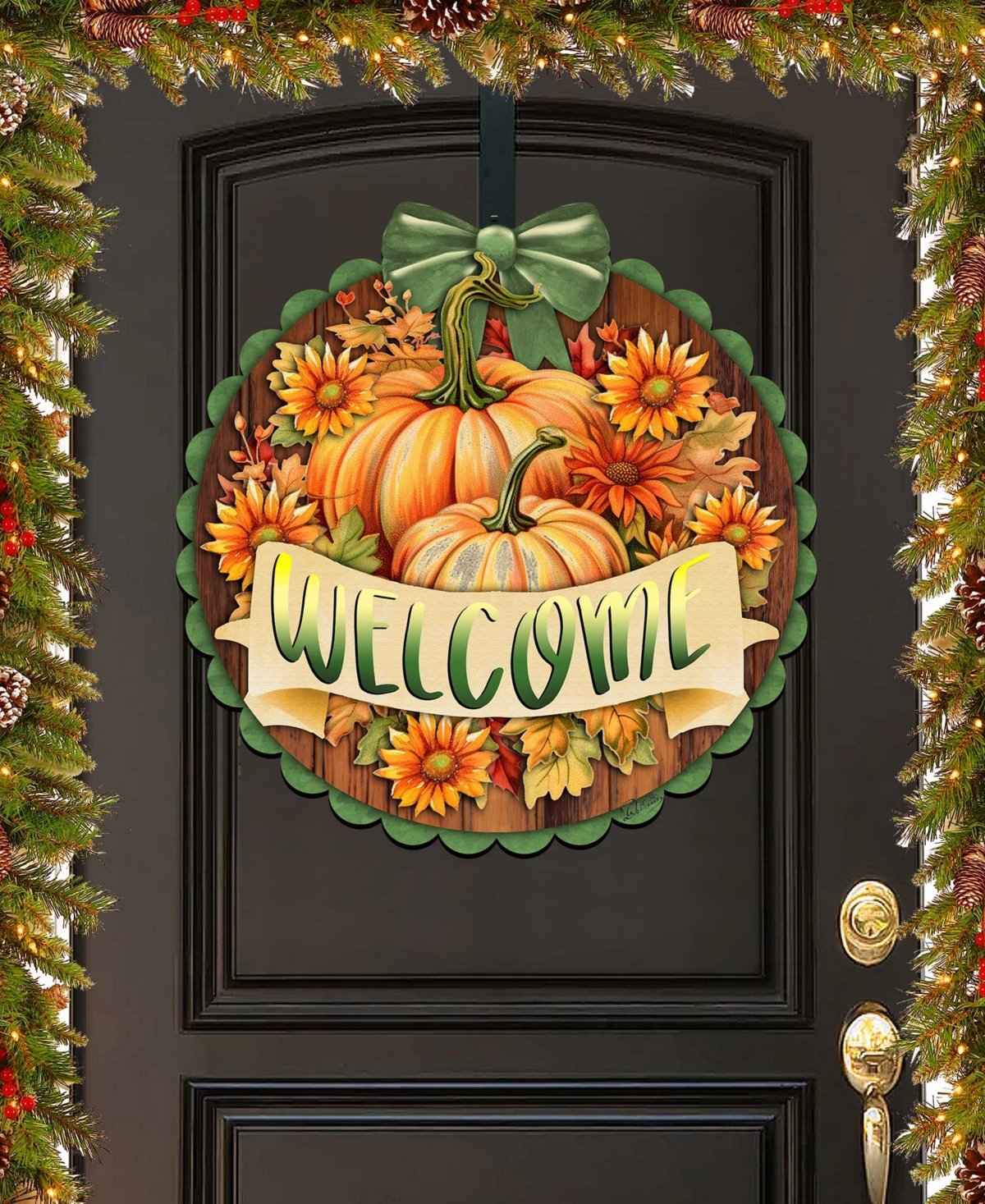 Designocracy Holiday Welcome Sign Wooden Door Decor Hanging Decoration Welcome G. Debrekht In Multi Color