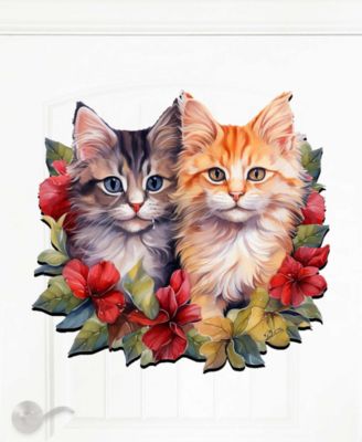 Cute Kittens Christmas Wooden Door Hanger Door Decor G. DeBrekht