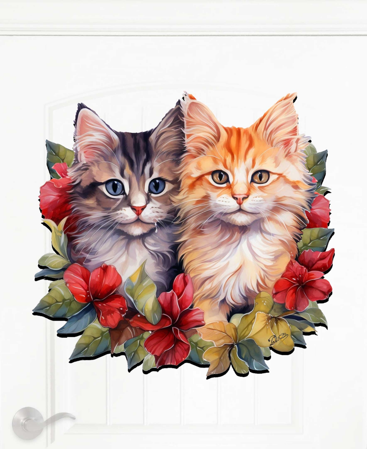 Designocracy Cute Kittens Christmas Wooden Door Hanger Door Decor G. Debrekht In Multi Color