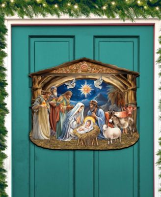 The Birth of Jesus Nativity Scene Christmas Wooden Door Hanger Door Decor G. DeBrekht