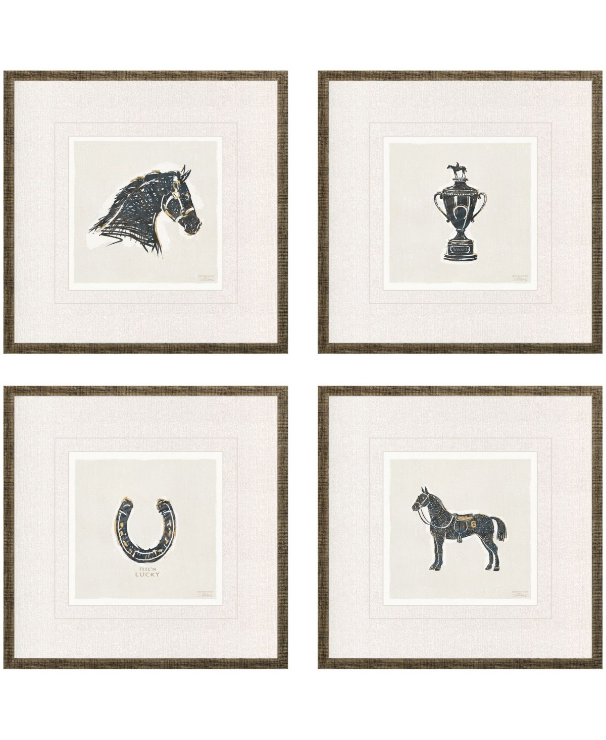Paragon Picture Gallery Equestrian Framed Art, Set Of 4 In Black