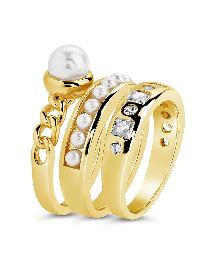 Sterling Forever Cubic Zirconia Genuine Shell Pearl Kimber Stacking 3