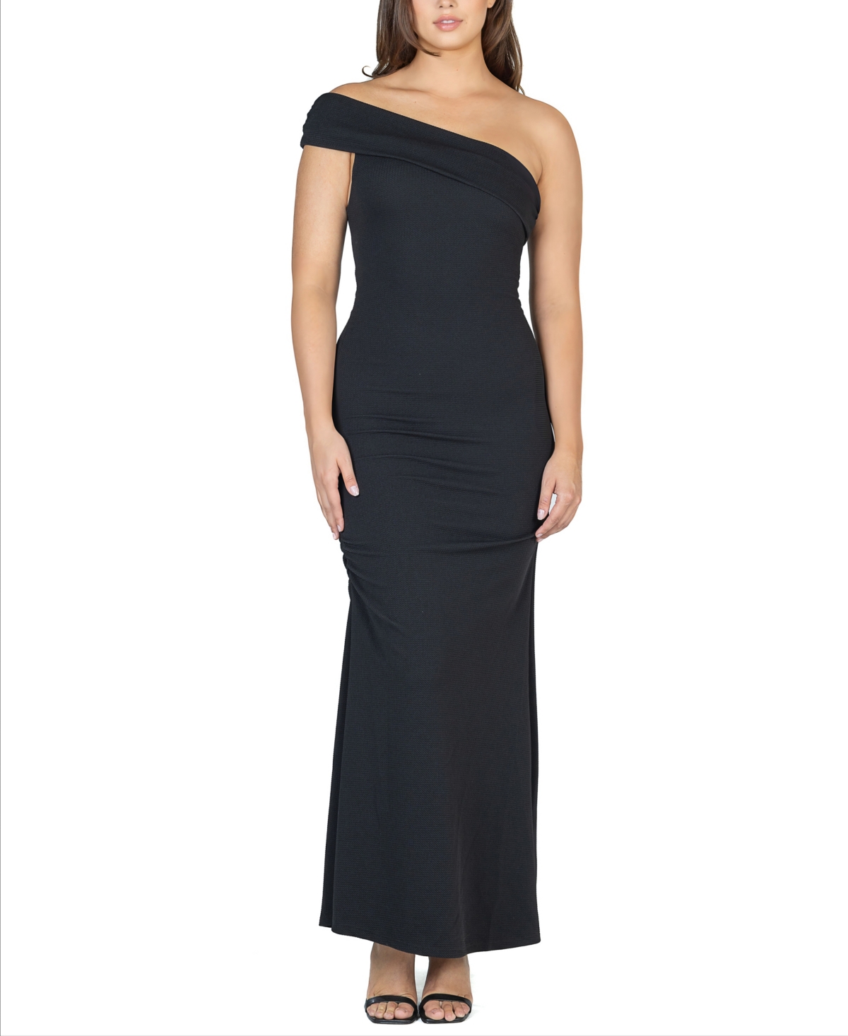 24seven Comfort Apparel Women's Party One Shoulder Rouched Maxi Dress In Black