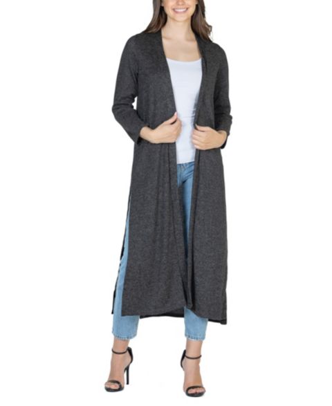Женская куртка 24seven Comfort Apparel Long Duster Open Front Knit Cardigan, цвет: Чёрный