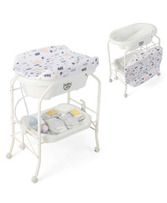 Costway Baby Changing Table with Bathtub Folding Portable Diaper Station with Wheels - White 151$