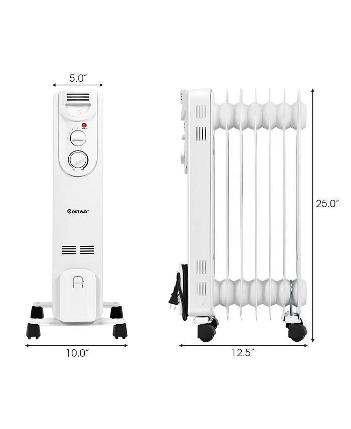 Costway 1500W Electric Indoor Oil Heater W/3 Heat Settings & Safe Protection Macy's