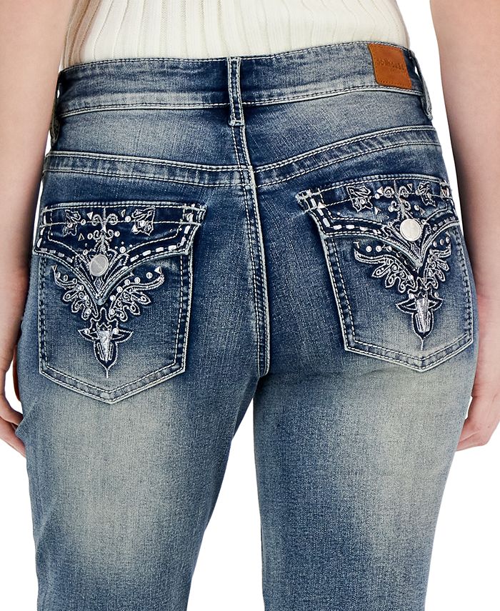 Dollhouse Juniors' Mid-Rise Embellished-Pocket Jeans - Macy's