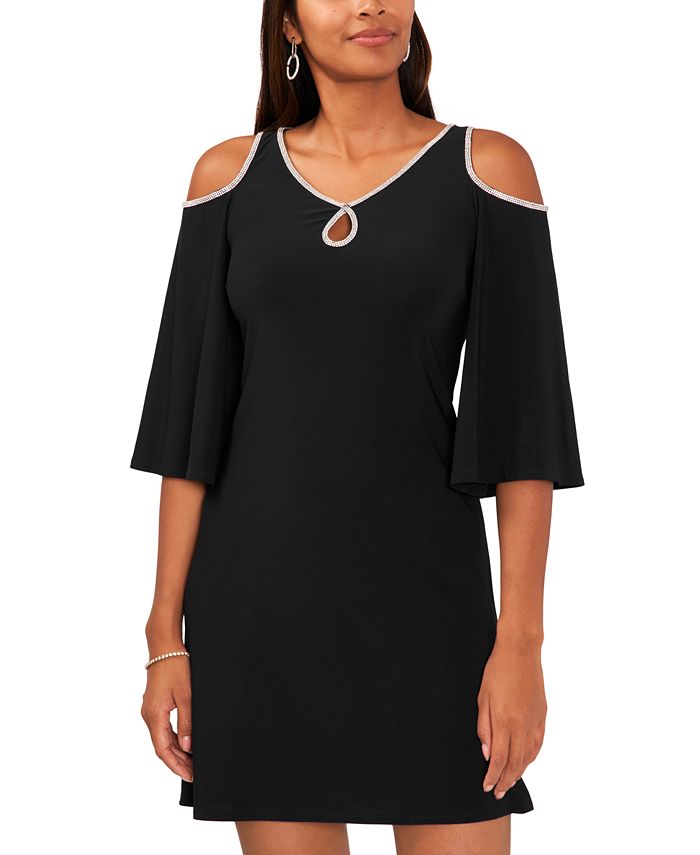 MSK Petite Rhinestone ColdShoulder FlutterSleeve Dress Macy's