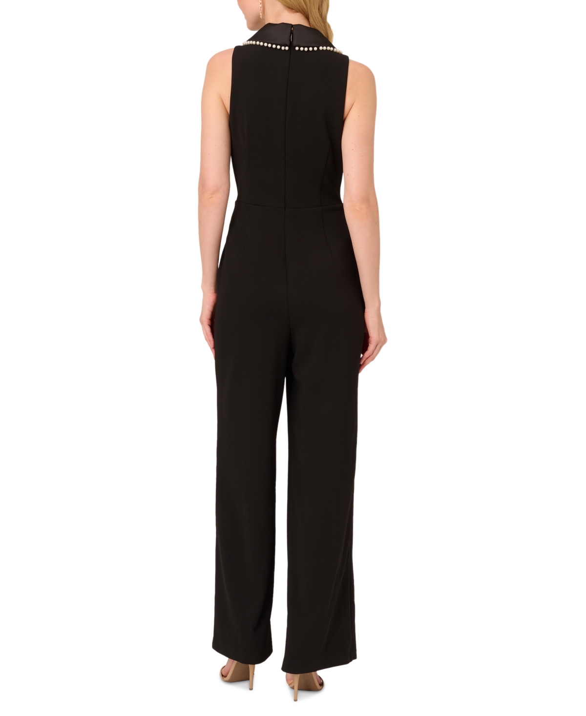 ADRIANNA PAPELL WOMEN'S IMITATION PEARL CREPE TUXEDO JUMPSUIT 
