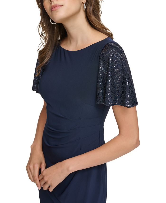 Jessica Howard Petite Shimmer Sleeve Side Pleated Dress Macy s