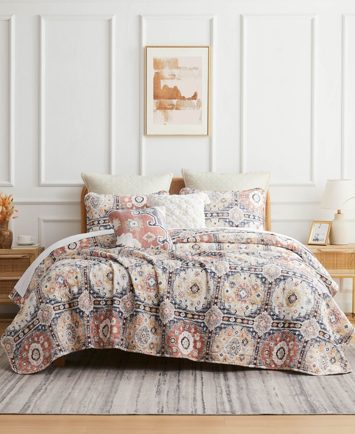 Southshore Fine Linens Kilim 7 Piece Quilt Set, King/california King In Natural