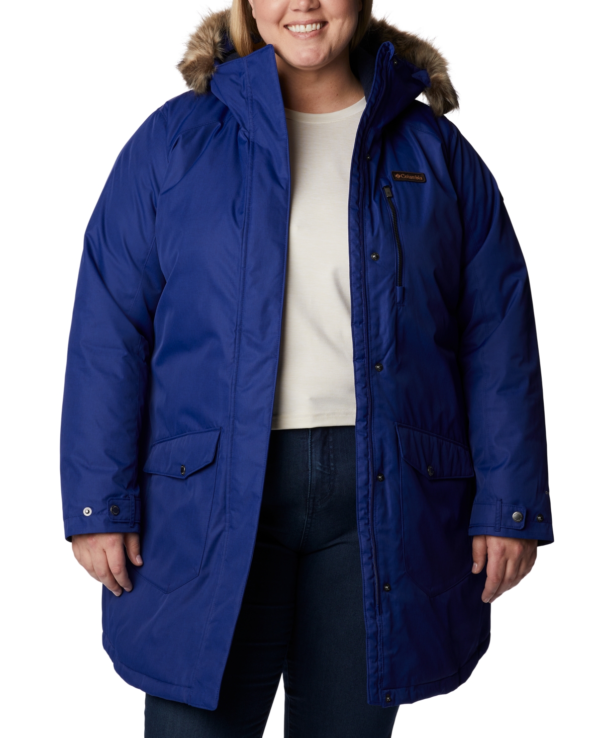 Plus Size Suttle Mountain Hooded Faux-Fur-Trim Long Insulated Coat - Dark Sapphire