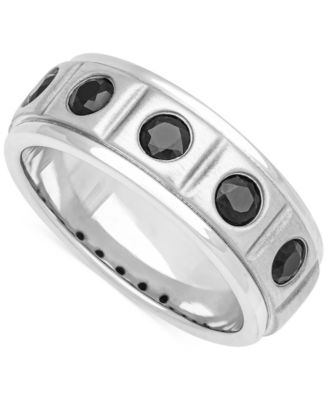 Macy's - Men's Black Sapphire Textured Band (1-1/3 ct. t.w.) in Sterling Silver